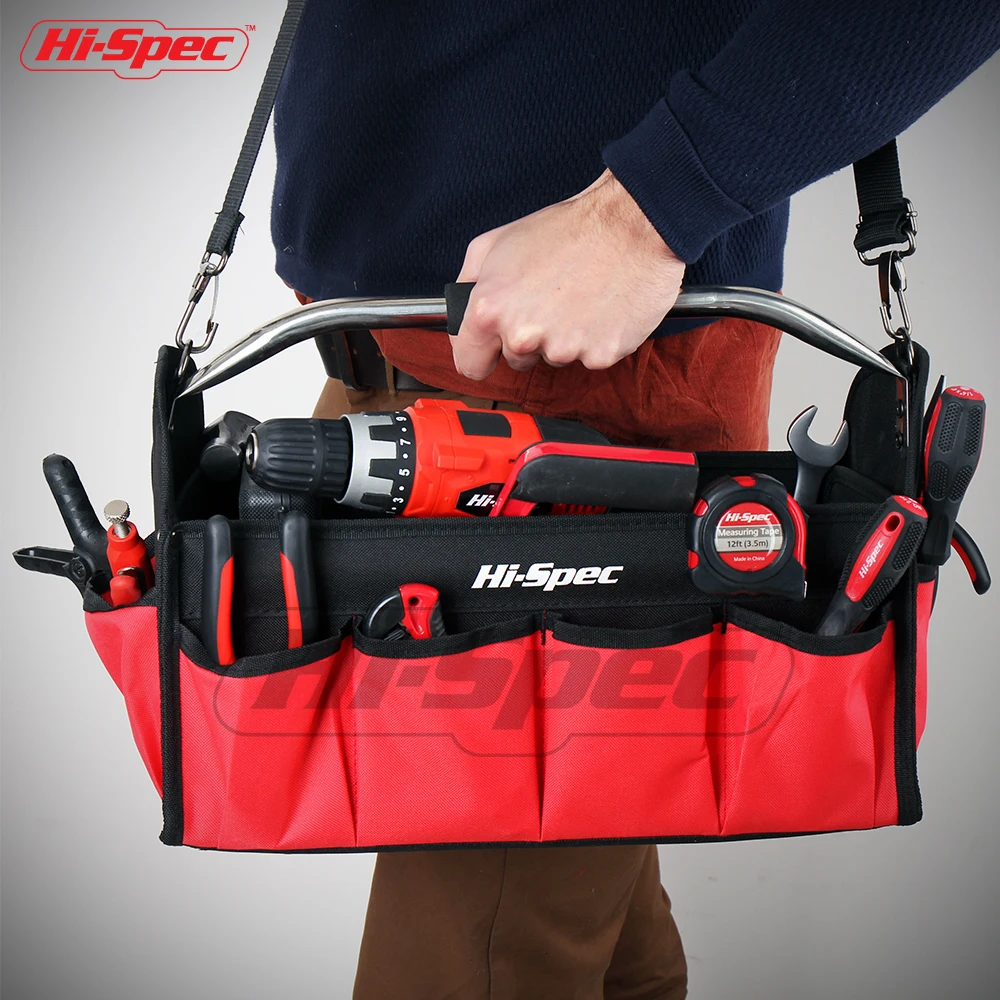 Hi-Spec, 16 дюймов, водонепроницаемая сумка для инструментов, 600D, полиэстер, сумка-тоут, открытый верх, мужские дорожные сумки, большая вместительность, сумки через плечо для кроссбоев