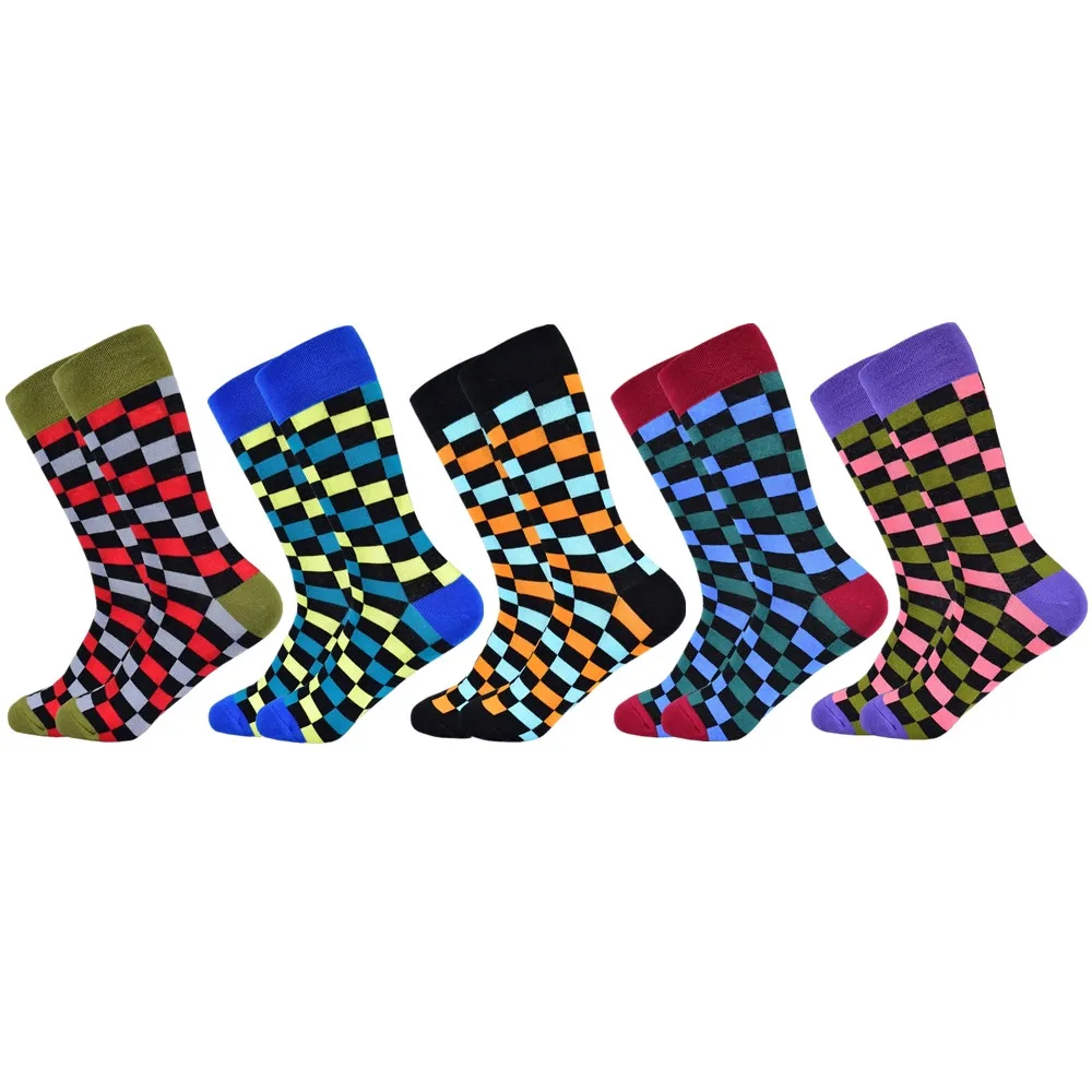 5 pairs of socks-C Горячая Распродажа, мужские носки новые цветные осенние и зимние хлопковые носки геометрические решетки классические деловые повседневные счастливые мужские носки - Цвет: 5 pairs of socks-C