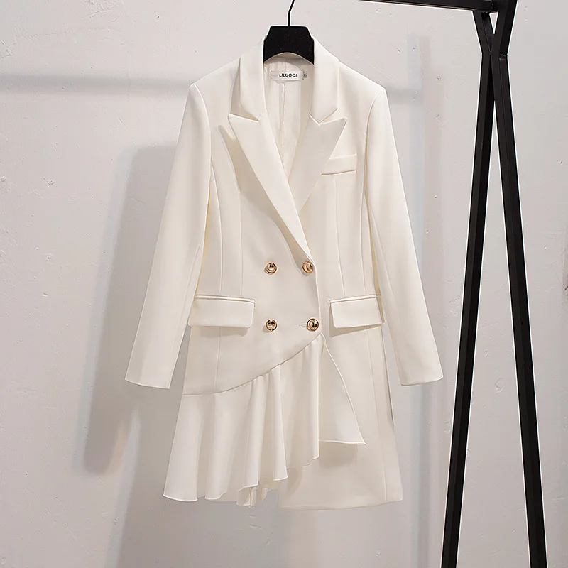 

2019 Spring And Autumn New Style Fashion Comfortable Elegant Cool Mid-length Long Sleeve Irregular White Suit Jacket Women's