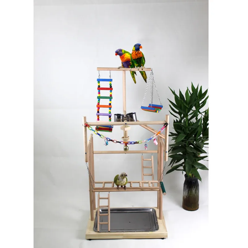 Wood Parrot Playground Lovebirds Playgym With Feeder Bird Playstand Bite Toy Bird Perches With Ladders Cockatiel Activity Center