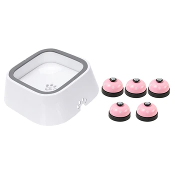 

1x 1.5L Pet Dog Bowls Floating Not Wetting Mouth Cat Bowl & 5Pcs Pet Toy Train Call Dinner Bell Ring