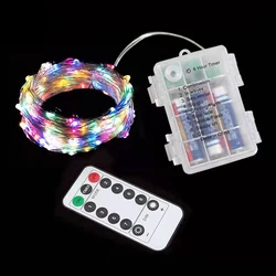 Guirlande lumineuse LED féerique avec télécommande, fil de cuivre, alimenté par batterie, 8 modes, couronne extérieure, décoration de festival de noël 