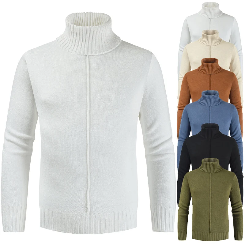 

2019 Men's Solid Knited Sweaters Casual Autumn Warm Thick Sweaters Long Sleeve High Collar Knitewears Female Homme Sweaters