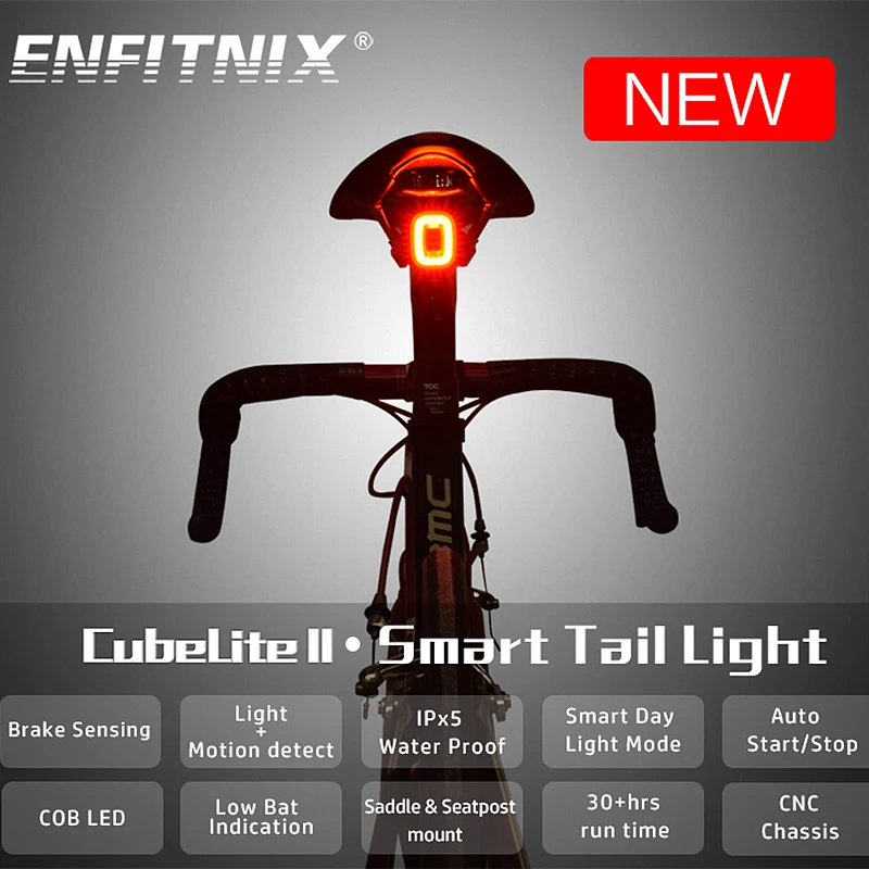

ENFITNIX Cubelite2 Bicycle Flashlight Bike Rear Smart Taillight Brake Sensing Waterproof LED Day Light Saddle Seatpost Light