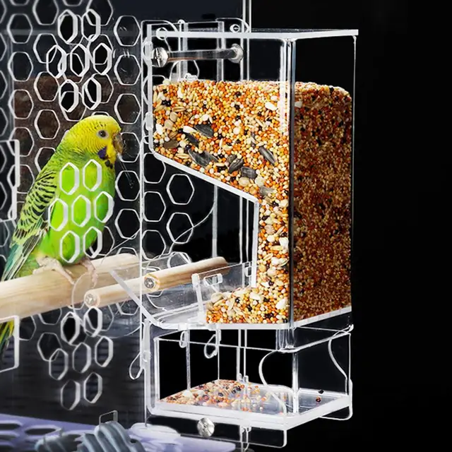 Automatic Bird Feeder Transparent Parrot Canary Feeding Box Food Ontainer Devices Cage