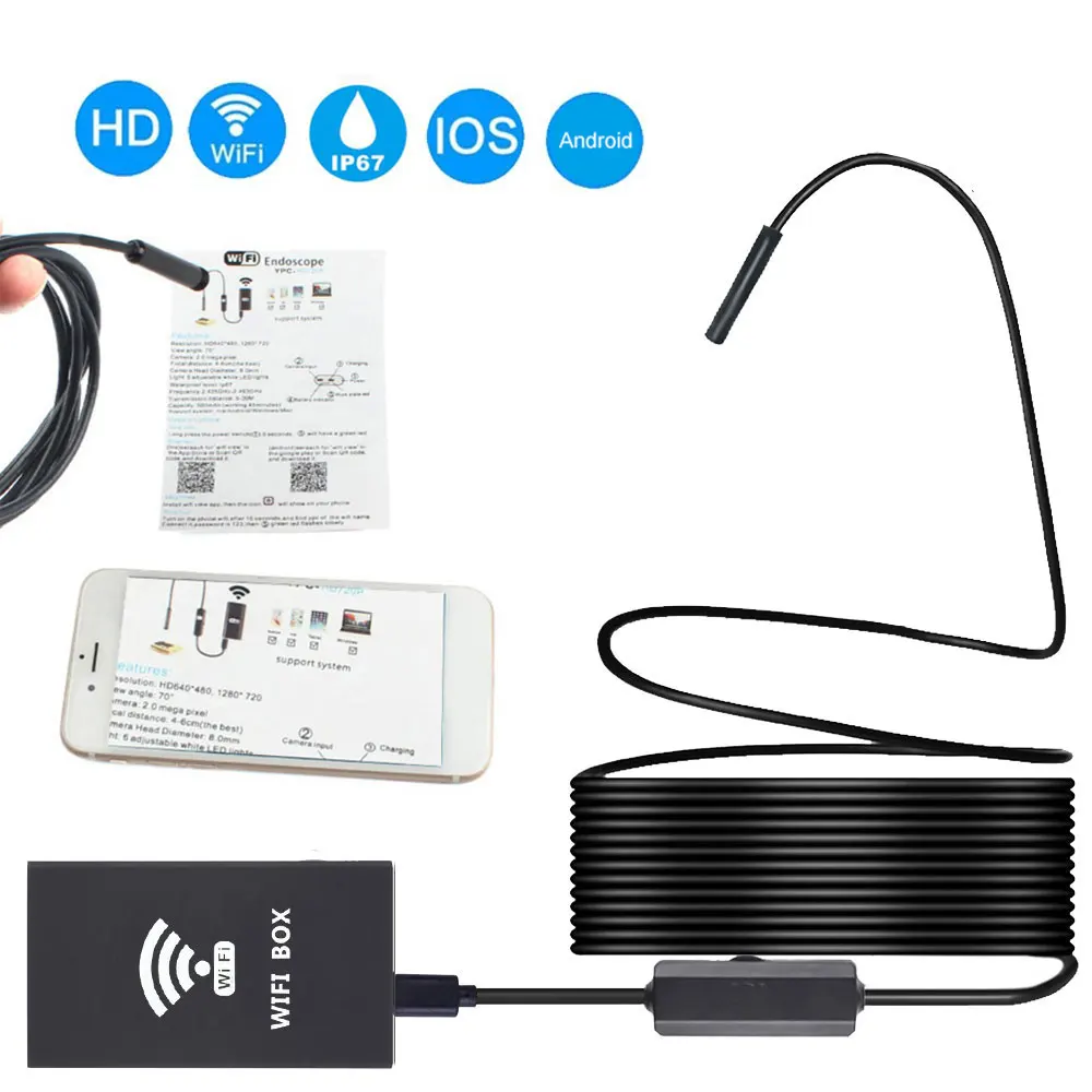 Cámara endoscópica 8mm 1/5m 200P WIFI endoscopio F140 8LED endoscopio