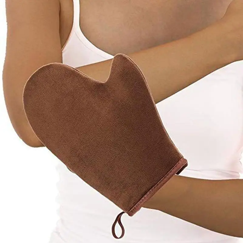Brown Lubricated Tanning Tools Flocking Short Plush Gloves Synthetic Exfoliating Sunscreen Type Towels Gloves R0M2