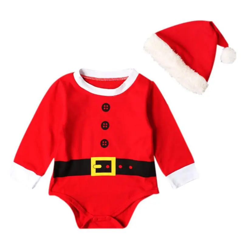 Рождественская одежда для малышей от 0 до 24 месяцев, комбинезон с Санта-Клаусом для новорожденных мальчиков и девочек, шапочка, комплект из 2 предметов Рождественский подарок для младенцев