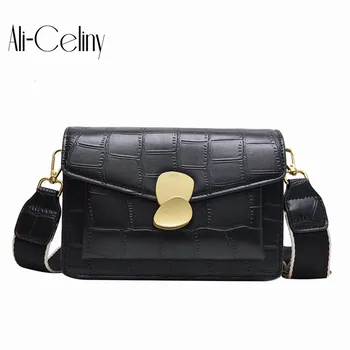

2020 Brand original design new style alligator pattern small square Bag Fashion wide shoulder belt messenger bag