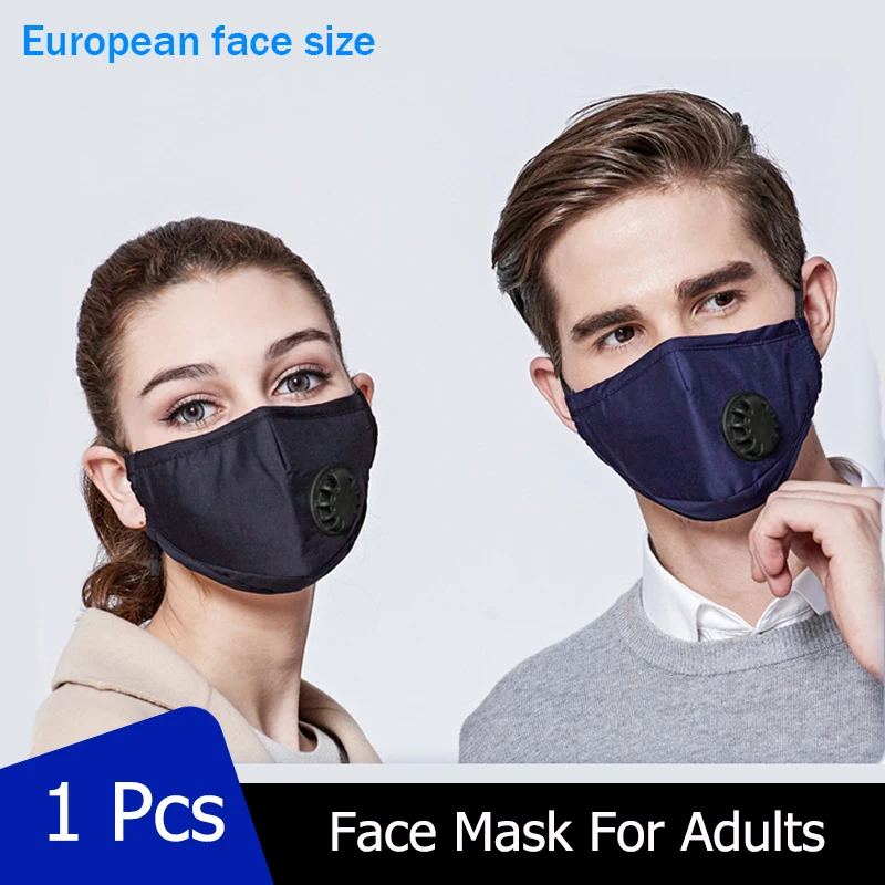 

Adult Mask Reusable PM2.5 Earloop Mask With Breathing Valve Cotton Unisex Mouth Suits for European Size Effective Against Flu