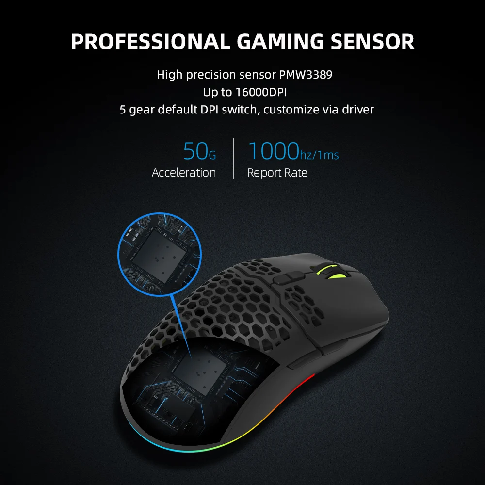 Delux M700 PMW3389 RGB Gaming Mouse 67g Lightweight Honeycomb  