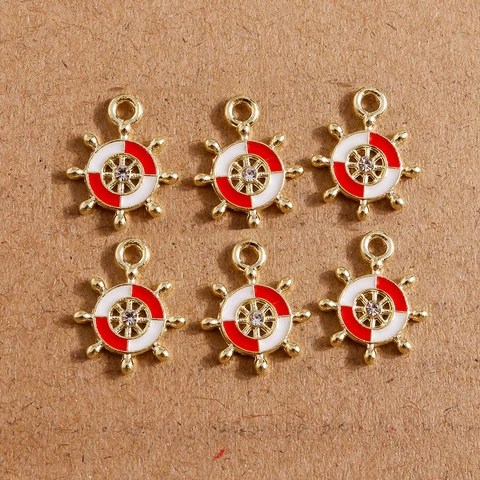 11*14mm Alloy Enamel Rudder Charms for Jewelry Making Cute Drop Earrings Pendant Necklaces Keychain DIY Crafts Accessories