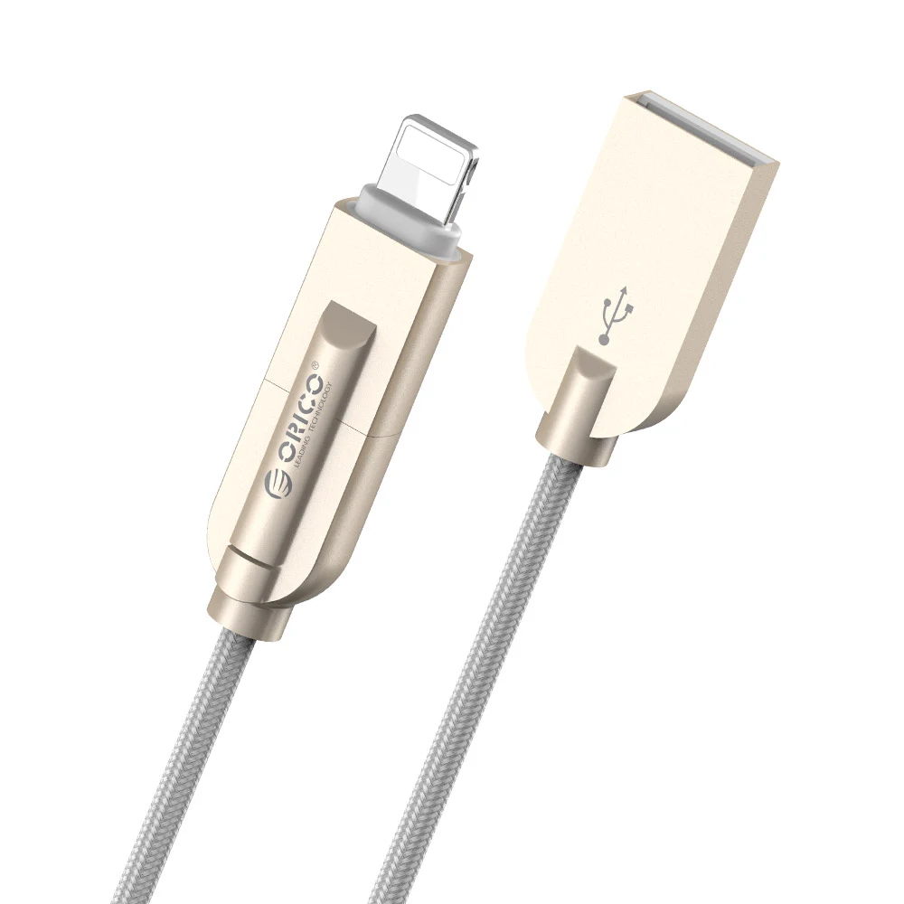 ORICO, освещение Micro USB кабель 2-в-1 2.4A Max быстрая Зарядное устройство Кабель-адаптер для iphone ipad samsung Xiaomi huawei - Цвет: Silver Cable