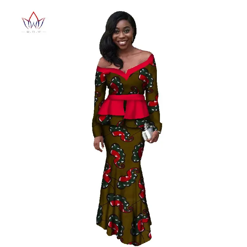 Осенняя Новая мода дизайн африканская одежда для женщин укороченные топы и платье русалки Длинные рукава с открытыми плечами африканские платья WY616 - Цвет: 5