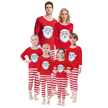 

Christmas Set Holiday Home Pajamas Santa Claus Printing T-shirt+ Striped Printed Trousers Set Family Matching Autumn Outfits Hot