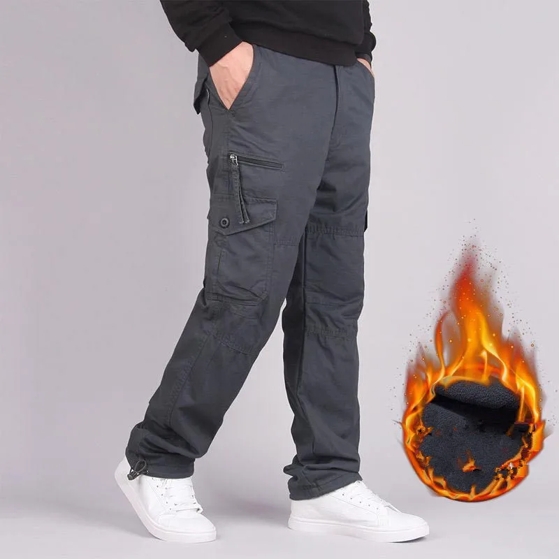 Новые зимние теплые плотные брюки мужские двухслойные военные армейские хлопковые флисовые брюки высококачественные тактические ветровки комбинезоны мужские - Цвет: Серый