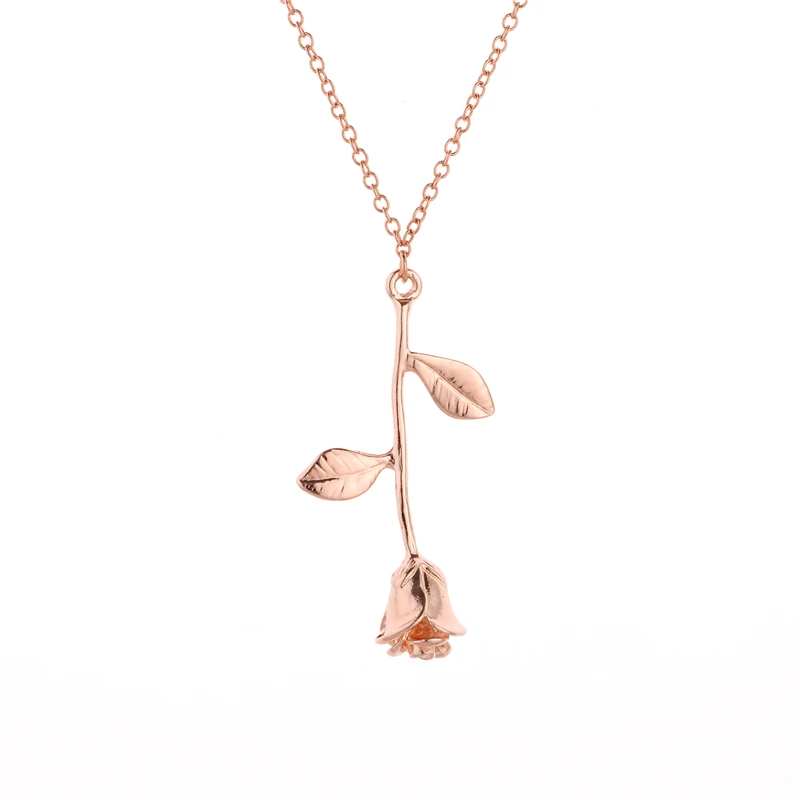 

50pcs/lot Hot Sale Flower Plant Necklace Charm Rose Necklace Jewelry Gold/Silver/Rose Gold Elegant Women Necklace Wholesale