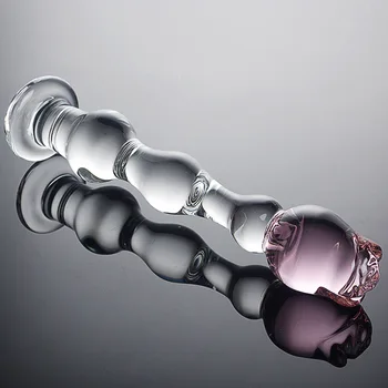 20*3.5cm Ice and Fire Series Rose Flower Design Glass Women Dildos Adult Butt Anal Plug Smooth Anal Beads Sex Toys For Men 3