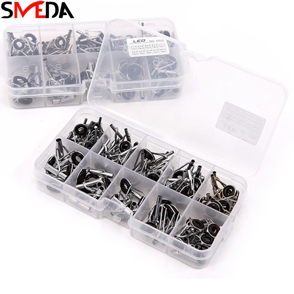 

80PCS/Box Guide Ring For Fishing Rod Stainless Steel Guide Oval Fishing Rod Eyes Guides Line Rings Pole Repair Kit