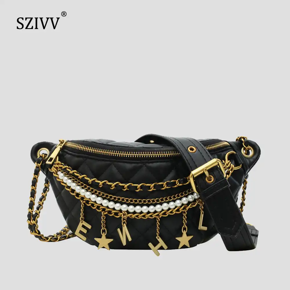 leather bum bag with chain