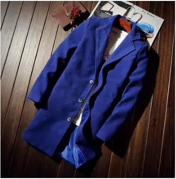 Белая мужская ветровка длинная куртка модная деловая повседневная мужская длинная куртка теплая и удобная одежда хаки синий Тренч - Цвет: Синий