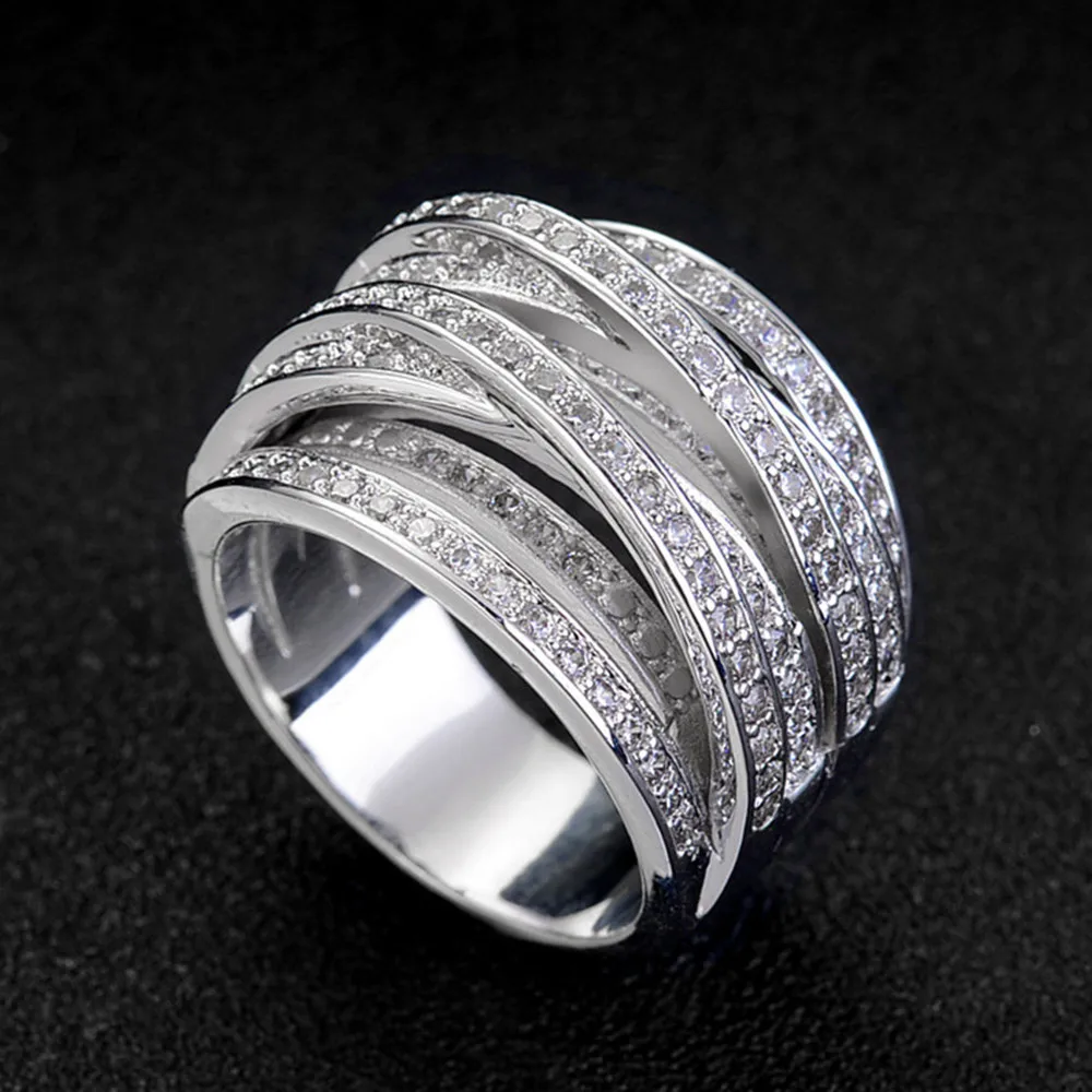 Штабелируемые Многослойные перекрестные кольца для женщин и мужчин полный граненый фианит белого золота цвет кольцо для помолвки вечерние ювелирные изделия подарок