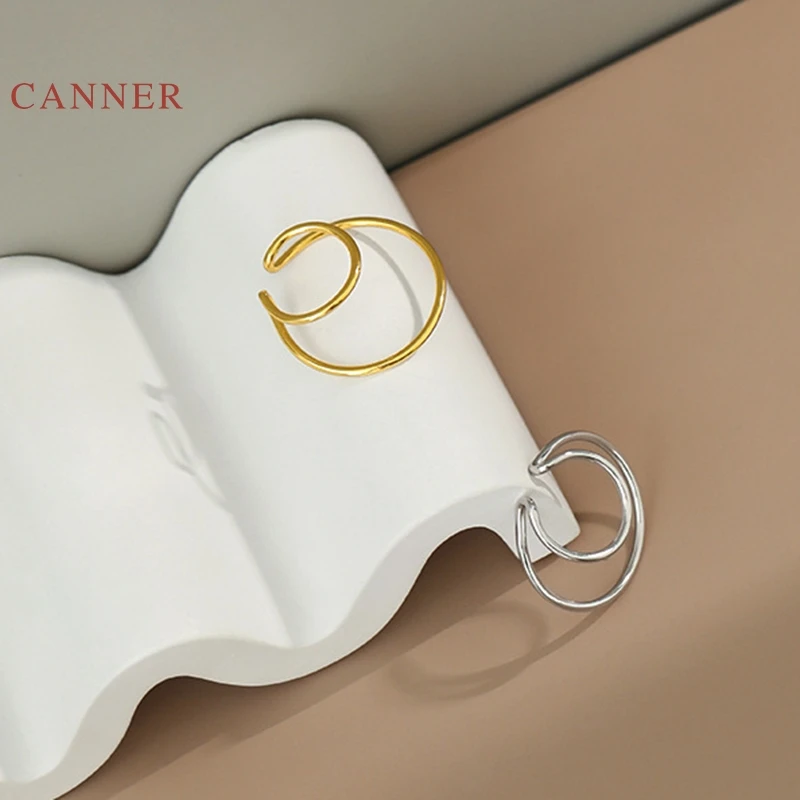 

CANNER Real 925 Sterling Silver Earrings For Women Geometric Double Line Circle Clip Earring Zircon Korean Jewelry Pendientes