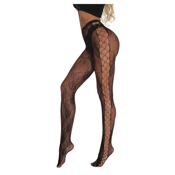 

Women Tights Female Hollow Out Floral Printed Sexy Tights Transparent Fishnet Stockings