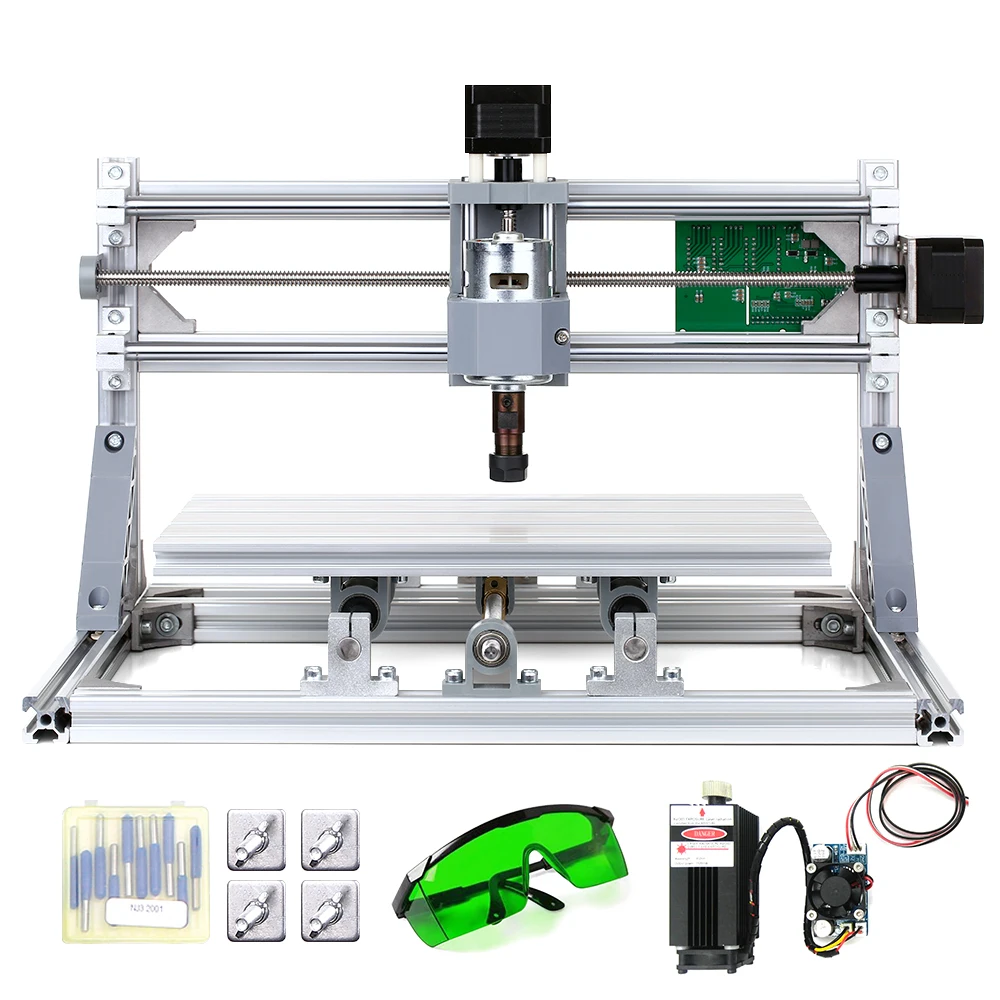 

DIY CNC Router Kit 2-in-1 Mini Laser Engraving Machine PCB PVC Wood Carving Milling Machine with ER11 Collet Protective Glasses