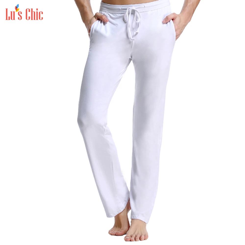 White Lu's Chic Мужская длинная мягкая Пижама карманы брюк брюки для пижамы модальные тонкие Loungewear трусы длинные трусики - Цвет: White