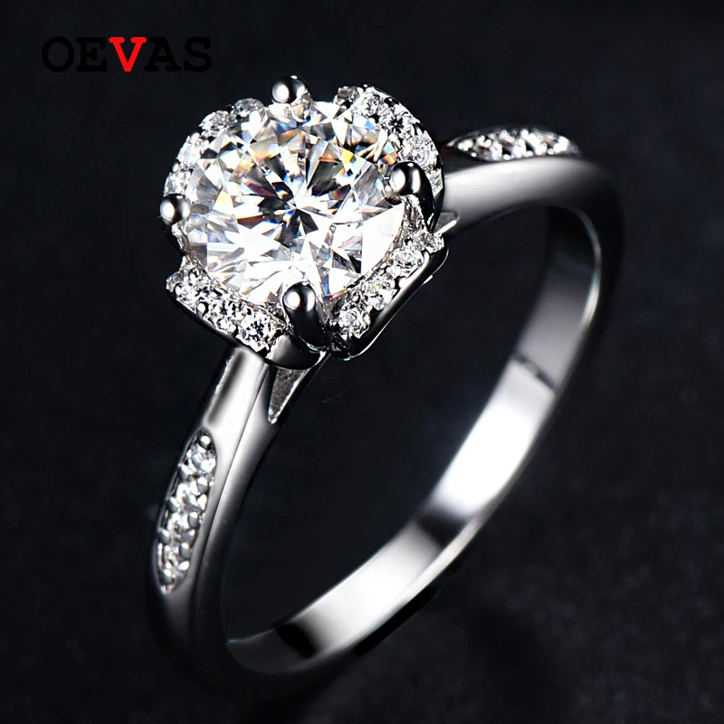 

OEVAS Sparking High Carbon Diamond Real Moissanite Wedding Rings For Women High Quality 925 Sterling Silver Party Jewelry Gifts