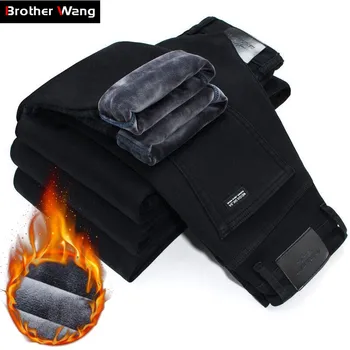 2020 Winter New Men Warm Slim Jeans Elasticity Skinny Black Jeans Fashion Casual Thick Denim Pants Trousers Male Brand Clothes 1