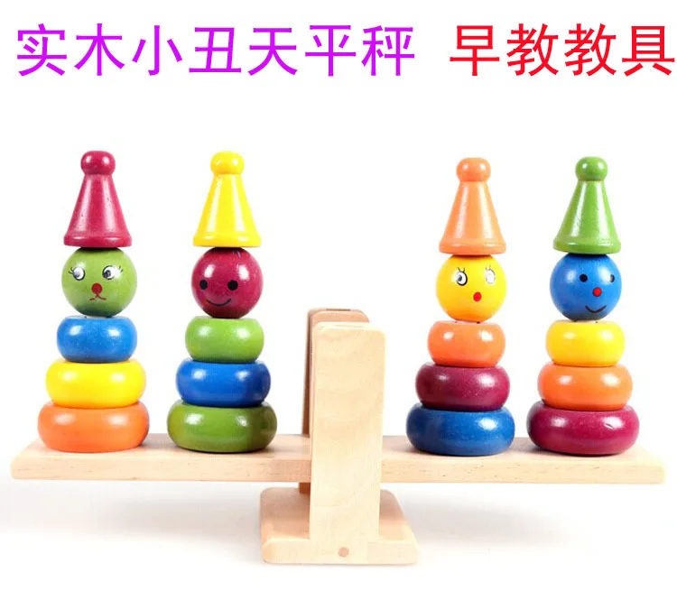 

Children Montessori Early Educational Teaching Aid Wooden Balance Clown Balance Heap Take Building Blocks Baby Educational Toy