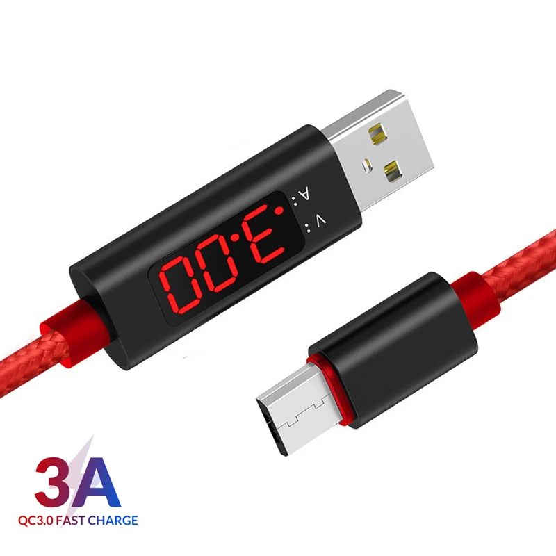 3A напряжение тока дисплей нейлоновая оплетка микро USB быстрая зарядка кабель для SAMSUNG S7 S6 Edge XIAOMI Redmi 6A Note 6 Pro 5A 4X