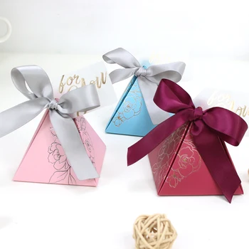 

AVEBIEN Baby Shower Triangular Pyramid Candy Box Wedding Favors and Gifts Boxes Wedding Decoration Candy Bags for Guests 50pcs