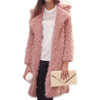 

Pink Furry Ladies Coats Autumn and Winter 2020 New Lapel Mid-length Solid Color Women's Jacket Style Casual Wild