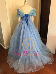 Image 4 - 100% imagens reais em estoque azul borboleta cospaly cinderela vestido de baile vestidos tule quinceanera babados dress15 anos