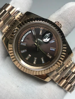 

Rose Gold AAA watch Men luxury automatic mechanical luxury Watches brown dial day-date AAA U1 factory