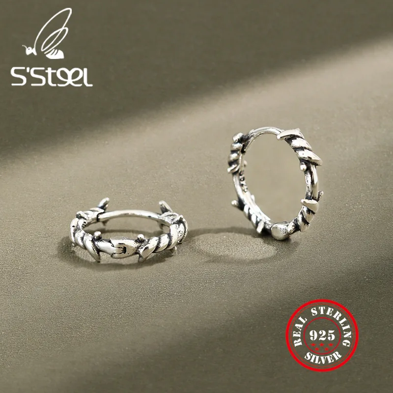 

S'STEEL 925 Sterling Silver Hoop Earrings For Women Retro Old Twisted Earings S925 Earring Pendientes Plata De Ley Mujer Jewelry