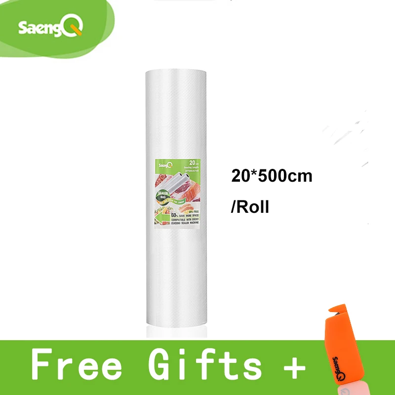 20cm SaengQ вакуумные пакеты для пищевых продуктов, вакуумный упаковщик, пищевая свежесть, длительное хранение 12+ 15+ 20+ 25+ 30 см* 500 см, 5 рулонов/партия, пакеты для вакуумного упаковщика - Цвет: 20cm