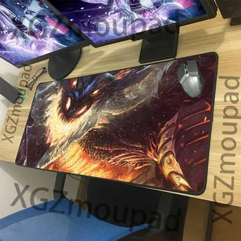 

XGZ Customized Large Mouse Pad Black Lock Edge Rage Flame Dragon King Office Computer Keyboard Desk Mat Degree Rubber Non-slip