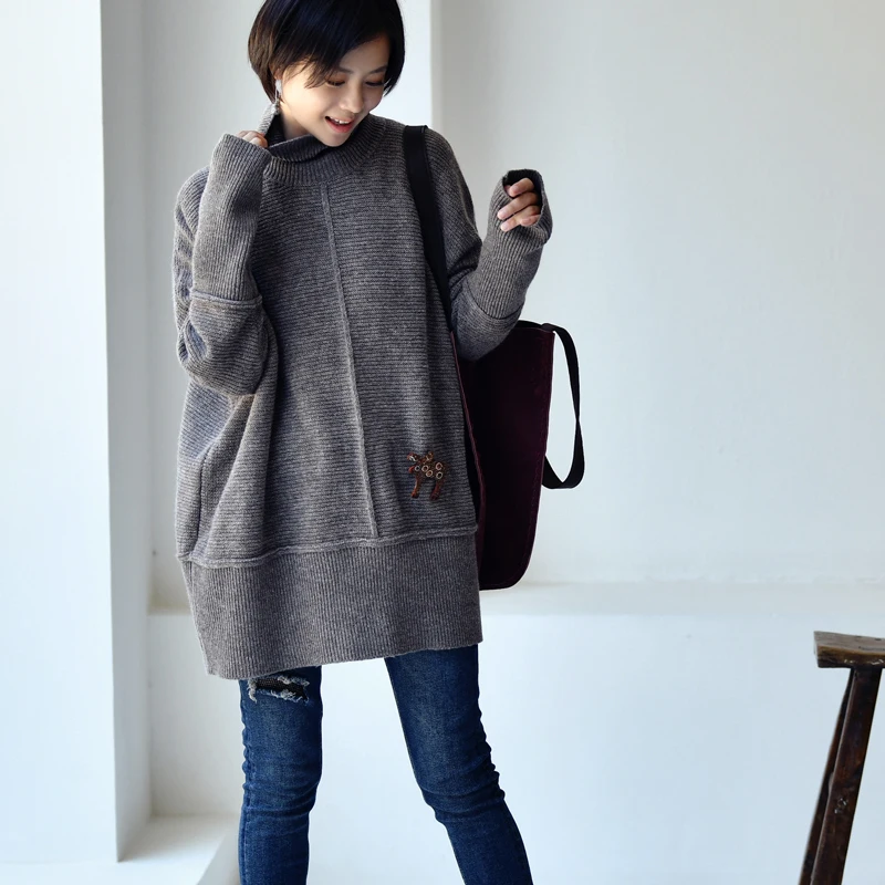 MICOCO M0238C Literature and art contracted Temperament division design section show thin loose turtleneck pullover sweater | Женская