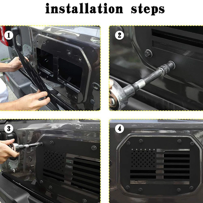 Spare Tire Carrier Delete Filler Plate Tramp Stamp Tailgate Vent-Plate Cover for 2007- Jeep Wrangler JK 2/4 Door(Star