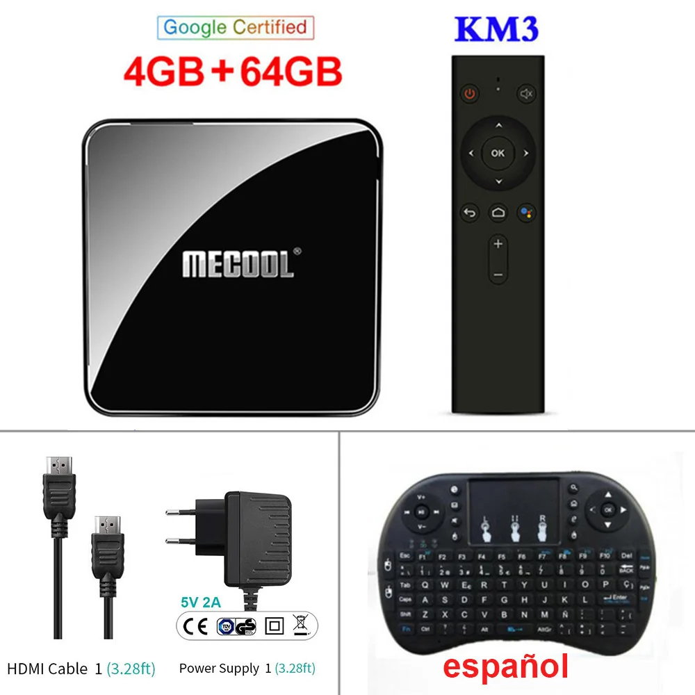 Add Spanish keyboard MECOOL KM3 Android 9,0 ТВ приставка 4 Гб 64 Гб ТВ приставка Встроенный 2,4G 5G WiFi Bluetooth 4,0 с подсветкой клавиатуры Smart Android ТВ-плеер - Цвет: Add Spanish keyboard