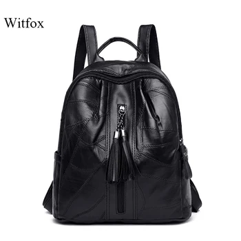 

Witfox genuine leather Preppy Style Backpack for college school bag pack carry book package tassel sheep skin cell phone packet