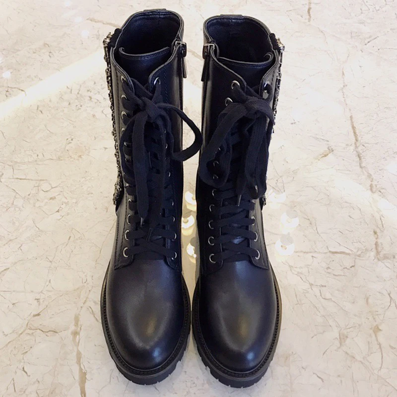 Hot Women Martin Boots Genuine Leather Mid-Calf Boots For Women Botas Mujer Invierno 34-41 Sizes
