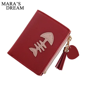 

Mara's Dream 2019 New Ladies Short Wallet 20 Fold Fashion Fish Bones Wallet Tassel Zipper Female Student Coin Purse Card Package