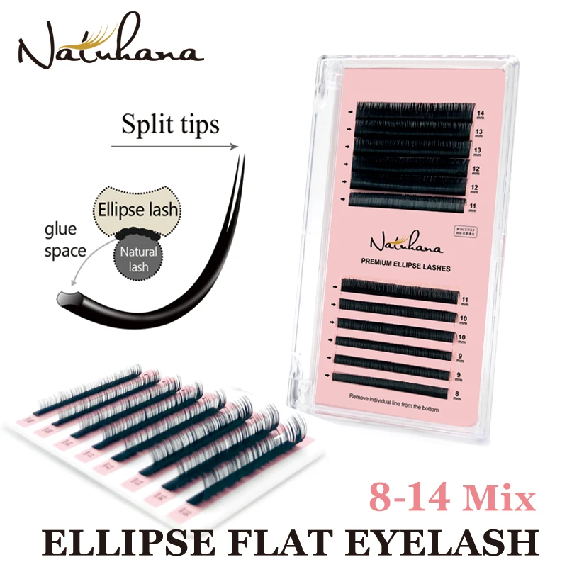 

NATUHANA Matte 8-14 Mix Ellipse Flat Split Tips Eyelash Extension Individual Mink False Eyelashes Natural Soft Flat Fake Lashes