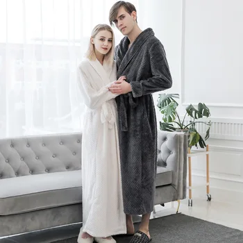 

Flannel Nightwear Couple Intimate Lingerie Kimono Robe Winter New Sleepwear Homewear Casual Coral Fleece Nightgown Bathrobe Gown