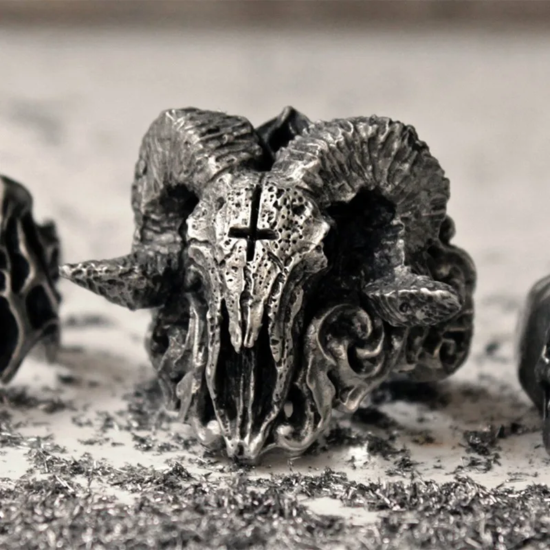 Модное кольцо в виде большой овцы, козы, роговой головы, поклонение сатане, Овен, Зодиак для мужчин, уникальное кольцо в стиле панк для байкеров, властных коз, ювелирное изделие в виде животных